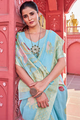 Lissome Sky Cotton Silk Saree With Serendipity Blouse Piece