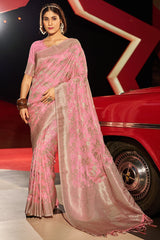 Amazing Pink Soft Banarasi Silk Saree With Marvellous Blouse Piece