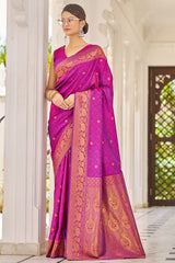Traditional Purple Kanjivaram Silk Saree With Inspiring Blouse Piece