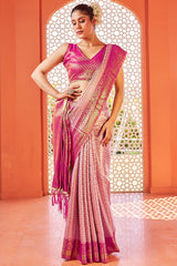 Gratifying Baby Pink Kanjivaram Silk Saree With Precious Blouse Piece