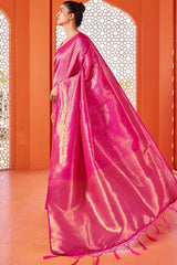 Beautiful Dark Pink Kanjivaram Silk Saree With Captivating Blouse Piece