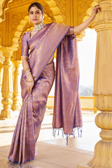 Scrupulous Purple Kanjivaram Silk Saree With Posh Blouse Piece