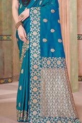 Splendorous Firozi Soft Banarasi Silk Saree With Most Flattering Blouse Piece