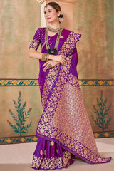 Evanescent Purple Soft Banarasi Silk Saree With Surreptitious Blouse Piece