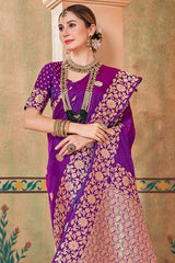 Evanescent Purple Soft Banarasi Silk Saree With Surreptitious Blouse Piece