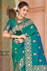 Bewitching Rama Soft Banarasi Silk Saree With Redolent Blouse Piece