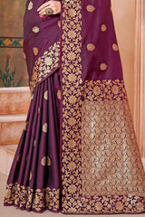 Allure Wine Soft Banarasi Silk Saree With Pleasant Blouse Piece