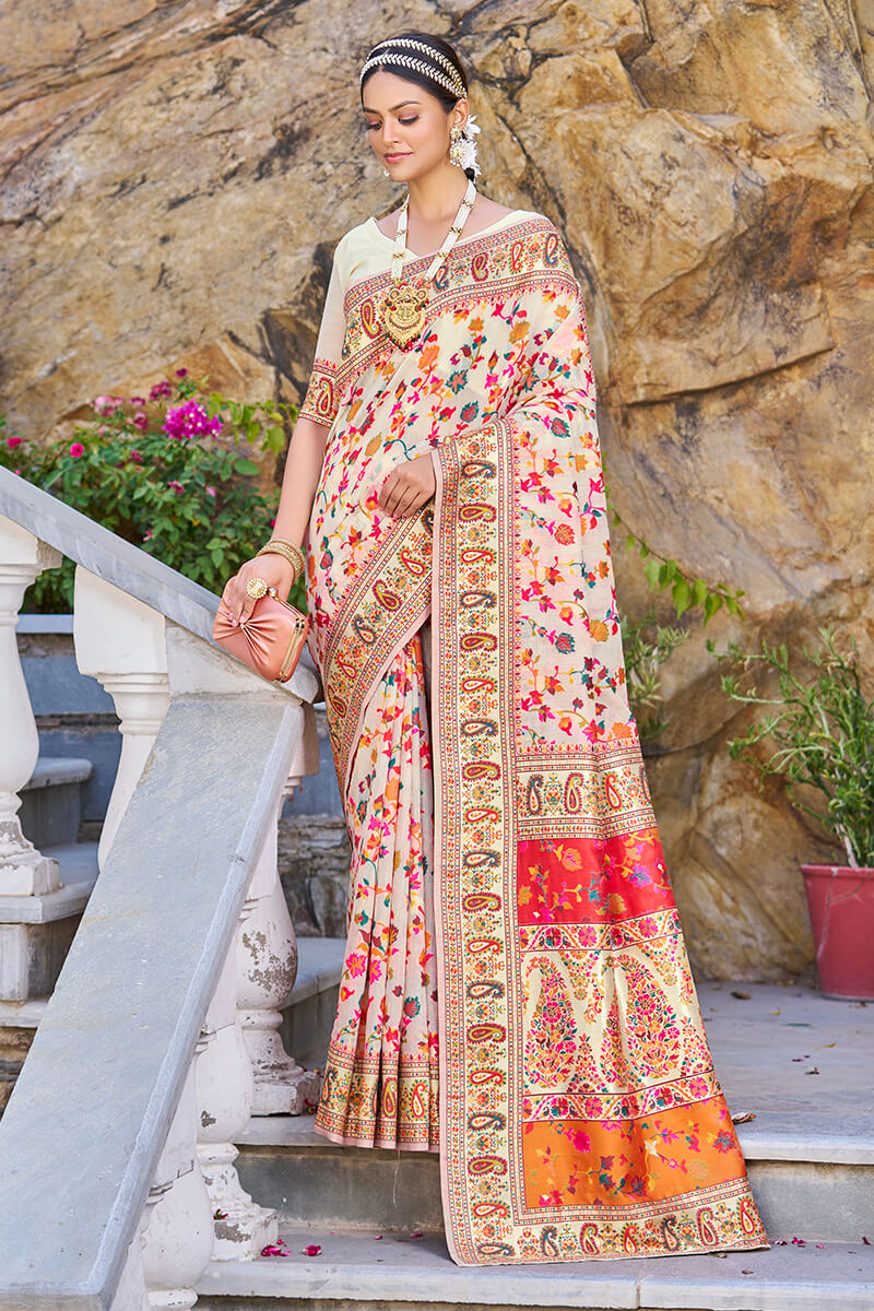 Petrichor Beige Pashmina saree With Pleasurable Blouse Piece