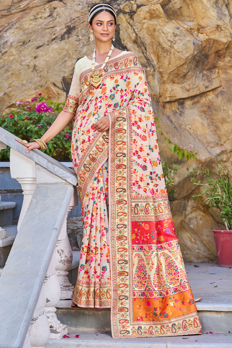 Petrichor Beige Pashmina saree With Pleasurable Blouse Piece