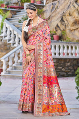 Sumptuous Pink Pashmina saree With Palimpsest Blouse Piece