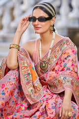 Sumptuous Pink Pashmina saree With Palimpsest Blouse Piece