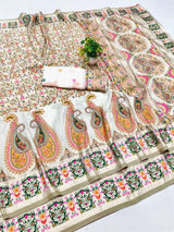 Stunner Beige Nylon Dola Pashmina Saree With Fragrant Blouse Piece