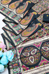 Alluring Black Nylon Dola Pashmina Saree With Fancifull Blouse Piece