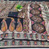 Alluring Black Nylon Dola Pashmina Saree With Fancifull Blouse Piece