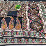 Alluring Black Nylon Dola Pashmina Saree With Fancifull Blouse Piece