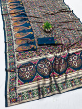 Trendy Blue Nylon Dola Pashmina Saree With Precious Blouse Piece