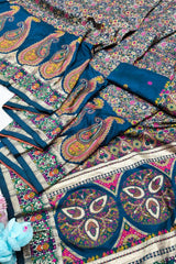 Trendy Blue Nylon Dola Pashmina Saree With Precious Blouse Piece