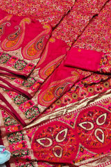 Demure Dark Pink Nylon Dola Pashmina Saree With Sophisticated Blouse Piece