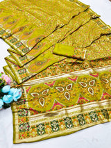 Inspiring Mehndi Nylon Dola Pashmina Saree With Dulcet Blouse Piece