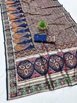 Majestic Navy Blue Nylon Dola Pashmina Saree With Angelic Blouse Piece