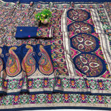 Majestic Navy Blue Nylon Dola Pashmina Saree With Angelic Blouse Piece