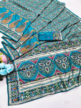 Exquisite Rama Nylon Dola Pashmina Saree With Moiety Blouse Piece