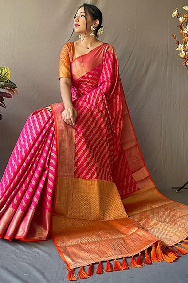 Amiable Dark Pink Soft Banarasi Silk Saree With Opulent Blouse Piece