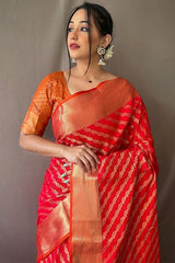 Breathtaking Red Soft Banarasi Silk Saree With Enamoring Blouse Piece