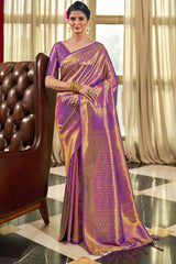 Enticing Purple Kanjivaram Silk Saree With Beleaguer Blouse Piece