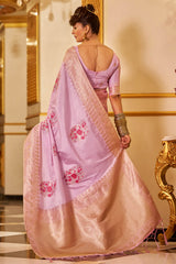 Classy Lavender Pure Zari Weaving Banarasi Silk Saree With Bewitching Blouse Piece
