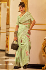 Whimsical Pista Pure Zari Weaving Banarasi Silk Saree With Snazzy Blouse Piece