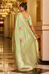 Whimsical Pista Pure Zari Weaving Banarasi Silk Saree With Snazzy Blouse Piece