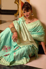 Propinquity Sea Green Pure Zari Weaving Banarasi Silk Saree With Zephyr Blouse Piece