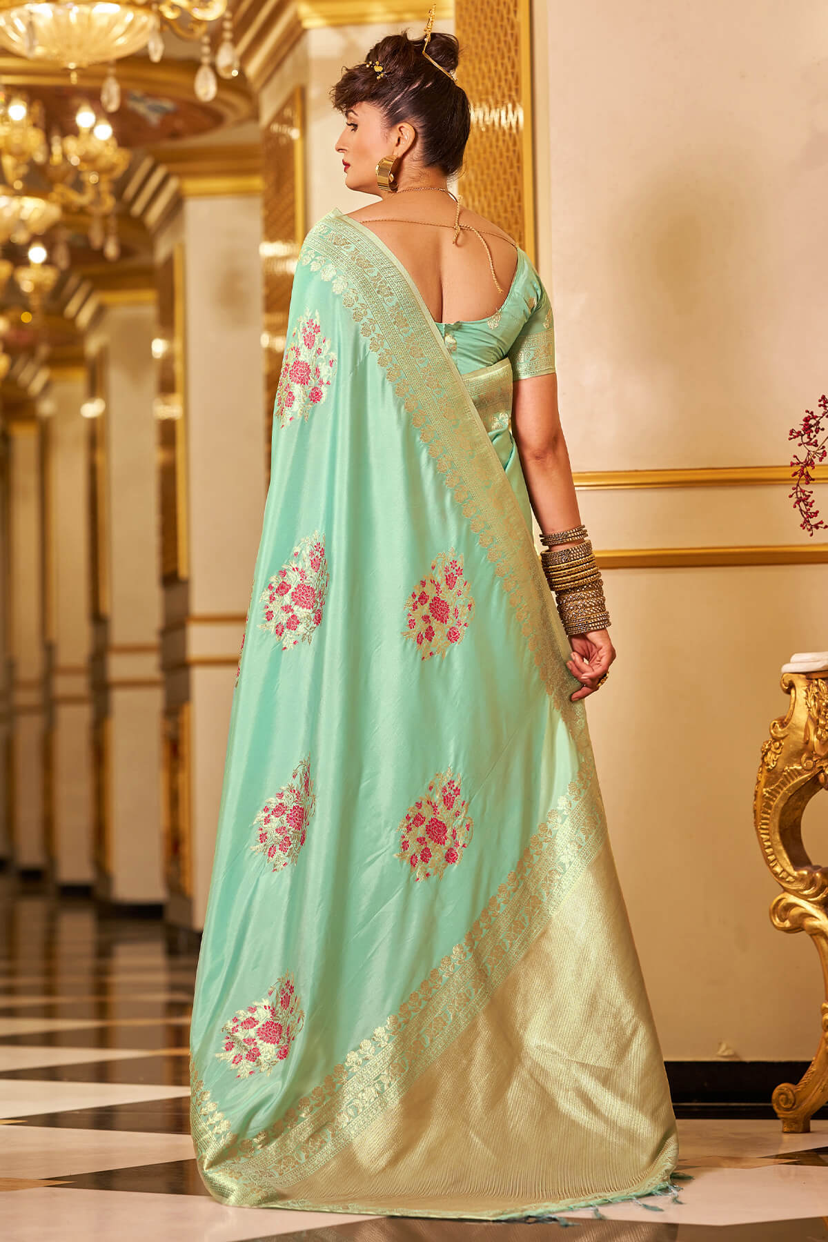 Propinquity Sea Green Pure Zari Weaving Banarasi Silk Saree With Zephyr Blouse Piece