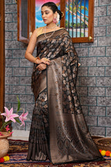 Imbrication Black Kanjivaram Silk Saree With Fantabulous Blouse Piece