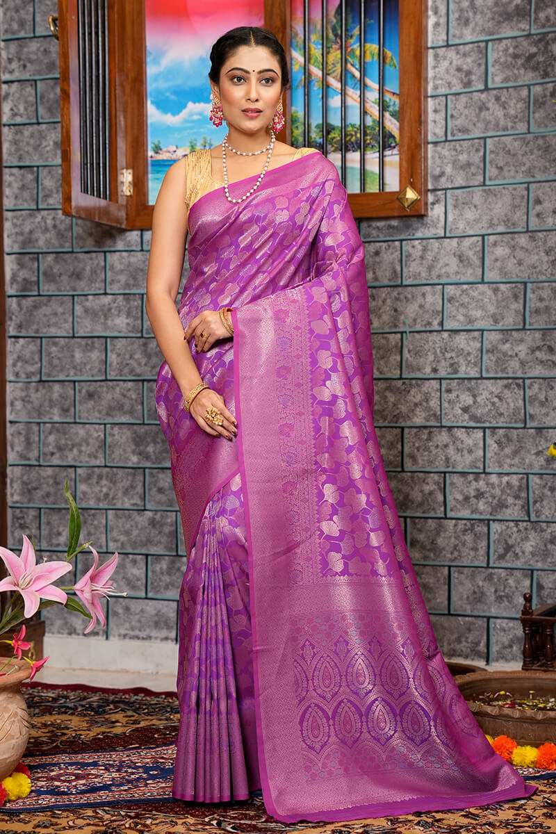 Devastating Purple Kanjivaram Silk Saree With Engaging Blouse Piece