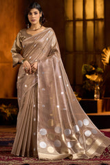 Flameboyant Brown Soft Banarasi Tissue Silk Saree With Propinquity Blouse Piece