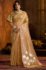 Intricate Golden Soft Banarasi Tissue Silk Saree With Exceptional Blouse Piece