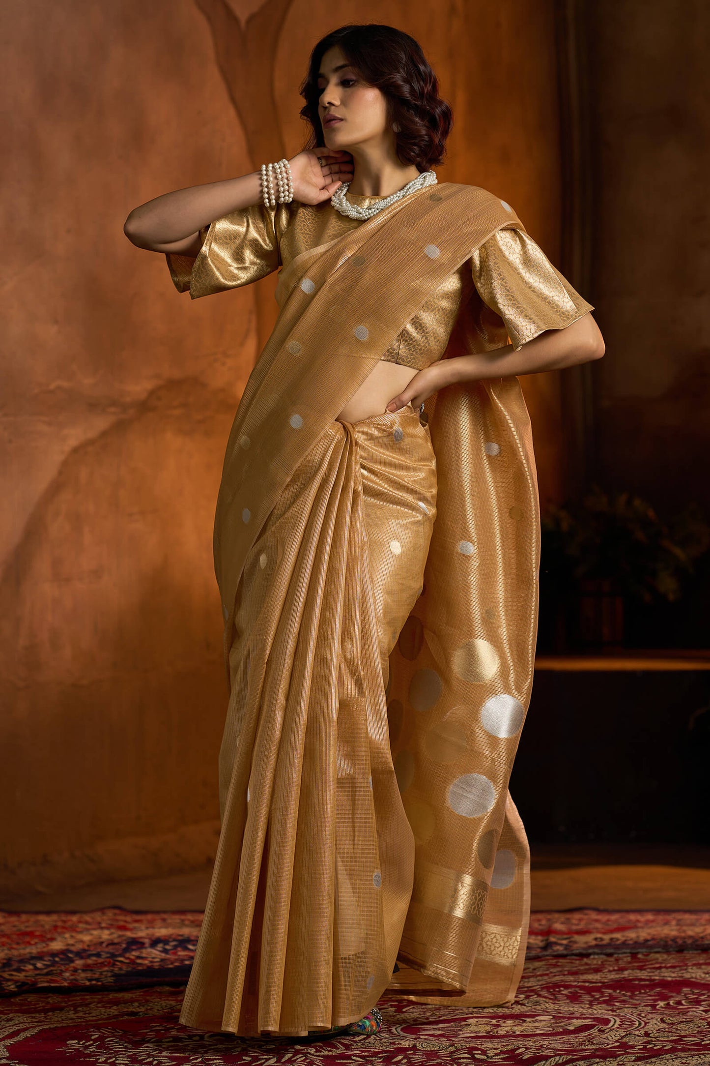 Intricate Golden Soft Banarasi Tissue Silk Saree With Exceptional Blouse Piece