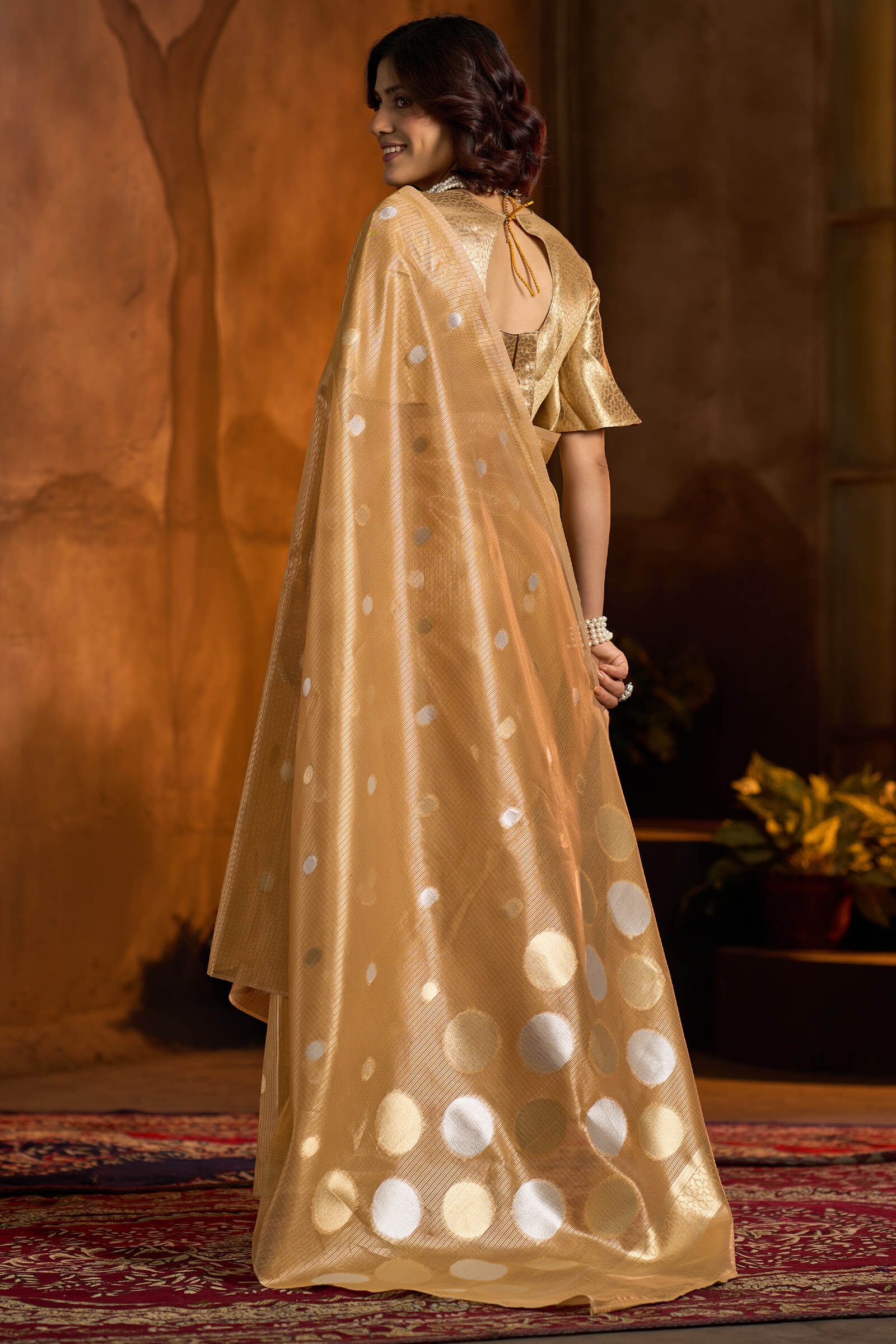 Intricate Golden Soft Banarasi Tissue Silk Saree With Exceptional Blouse Piece