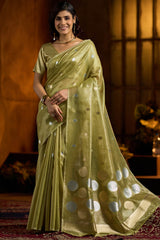 Chatoyant Green Soft Banarasi Tissue Silk Saree With Winsome Blouse Piece