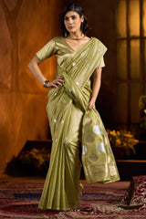 Chatoyant Green Soft Banarasi Tissue Silk Saree With Winsome Blouse Piece