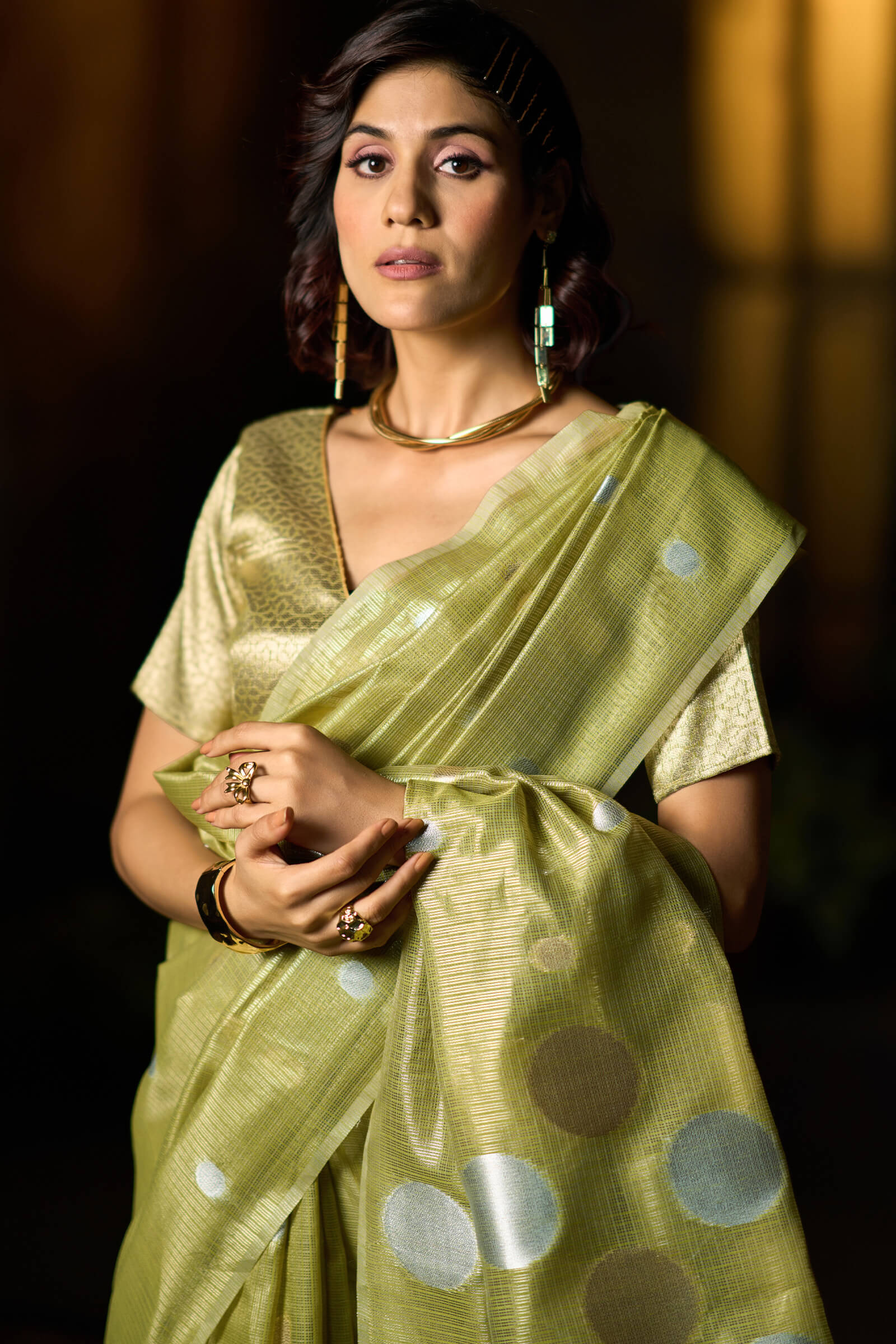 Chatoyant Green Soft Banarasi Tissue Silk Saree With Winsome Blouse Piece