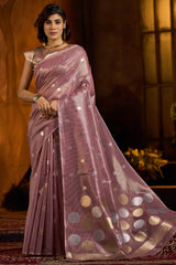 Fantabulous Lavender Soft Banarasi Tissue Silk Saree With Panache Blouse Piece