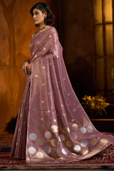 Fantabulous Lavender Soft Banarasi Tissue Silk Saree With Panache Blouse Piece