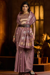 Fantabulous Lavender Soft Banarasi Tissue Silk Saree With Panache Blouse Piece
