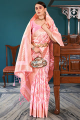 Groovy Baby Pink Cotton Silk Saree With Lissome Blouse Piece