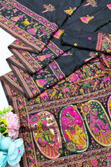 Confounding Black Nylon Dola Pashmina Saree With Scintillating Blouse Piece