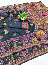 Confounding Black Nylon Dola Pashmina Saree With Scintillating Blouse Piece
