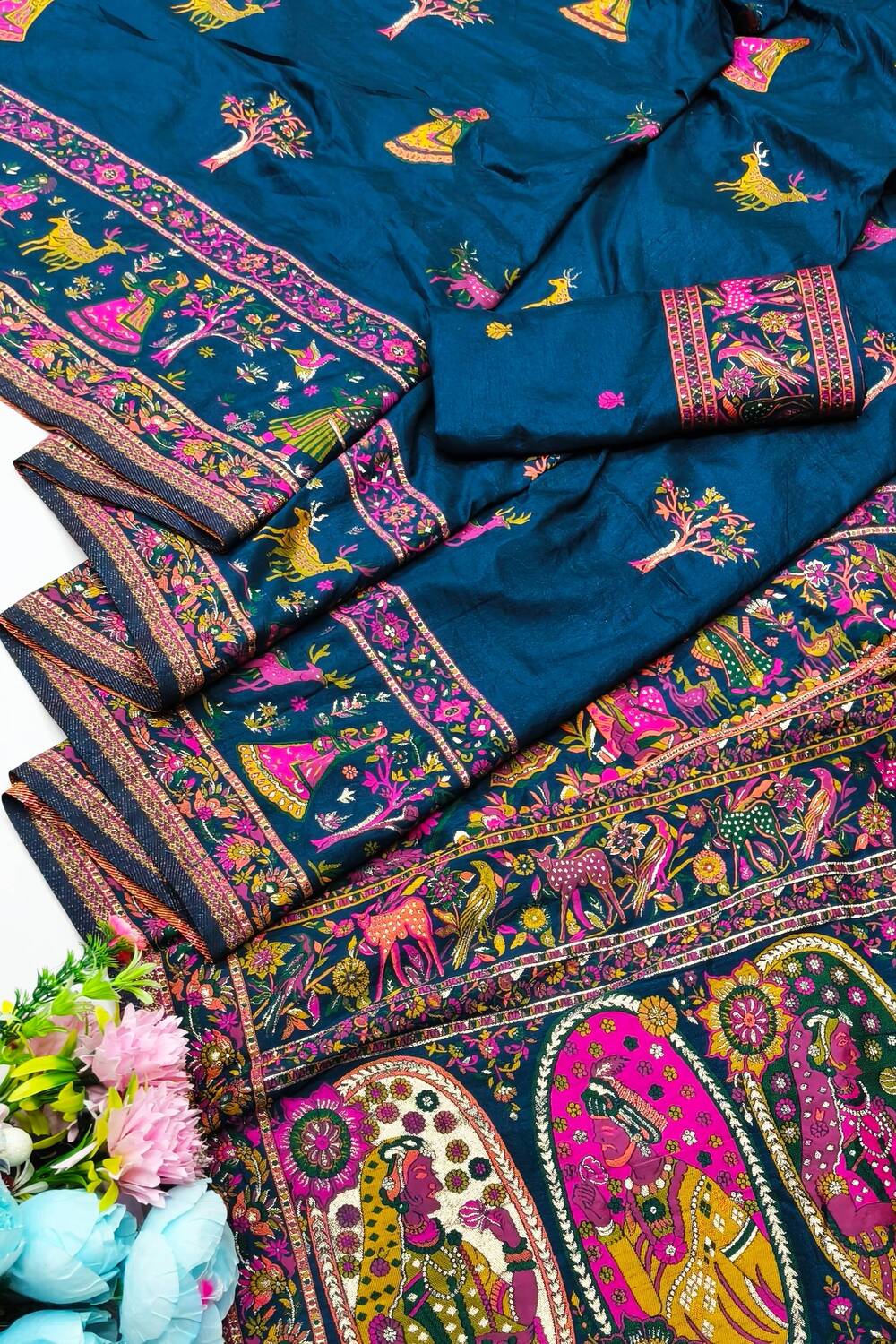 Flattering Blue Nylon Dola Pashmina Saree With Effulgent Blouse Piece